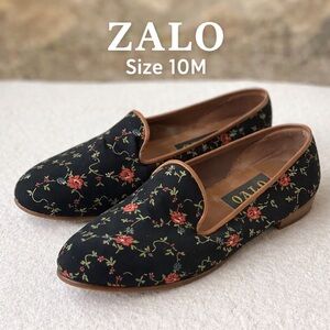 ZALO Floral Slip On Loafers Size 10M Leather Sole Black Cottagecore Balletcore